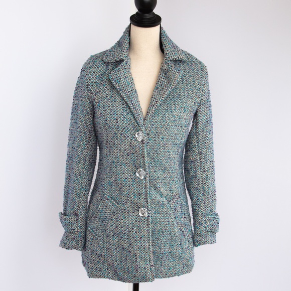 Wet Seal tweed structured fit jacket with large clear rhinestone buttons size S - Picture 11 of 12